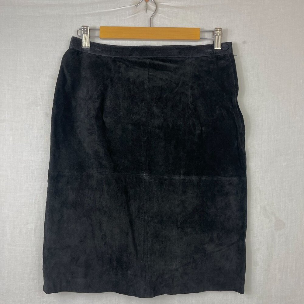 Black Suede Leather Pencil Skirt Womens 30" Waist Minimalist Punk Capsule Goth‎